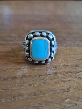 Sterling Silver 925 Ring Turquoise Rectangular Stone - Women Jewelry
